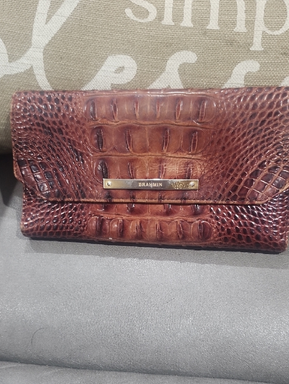 Brahmin Cognac Croc-Embossed Leather Tote with Matching Wallet - Picture 9 of 11